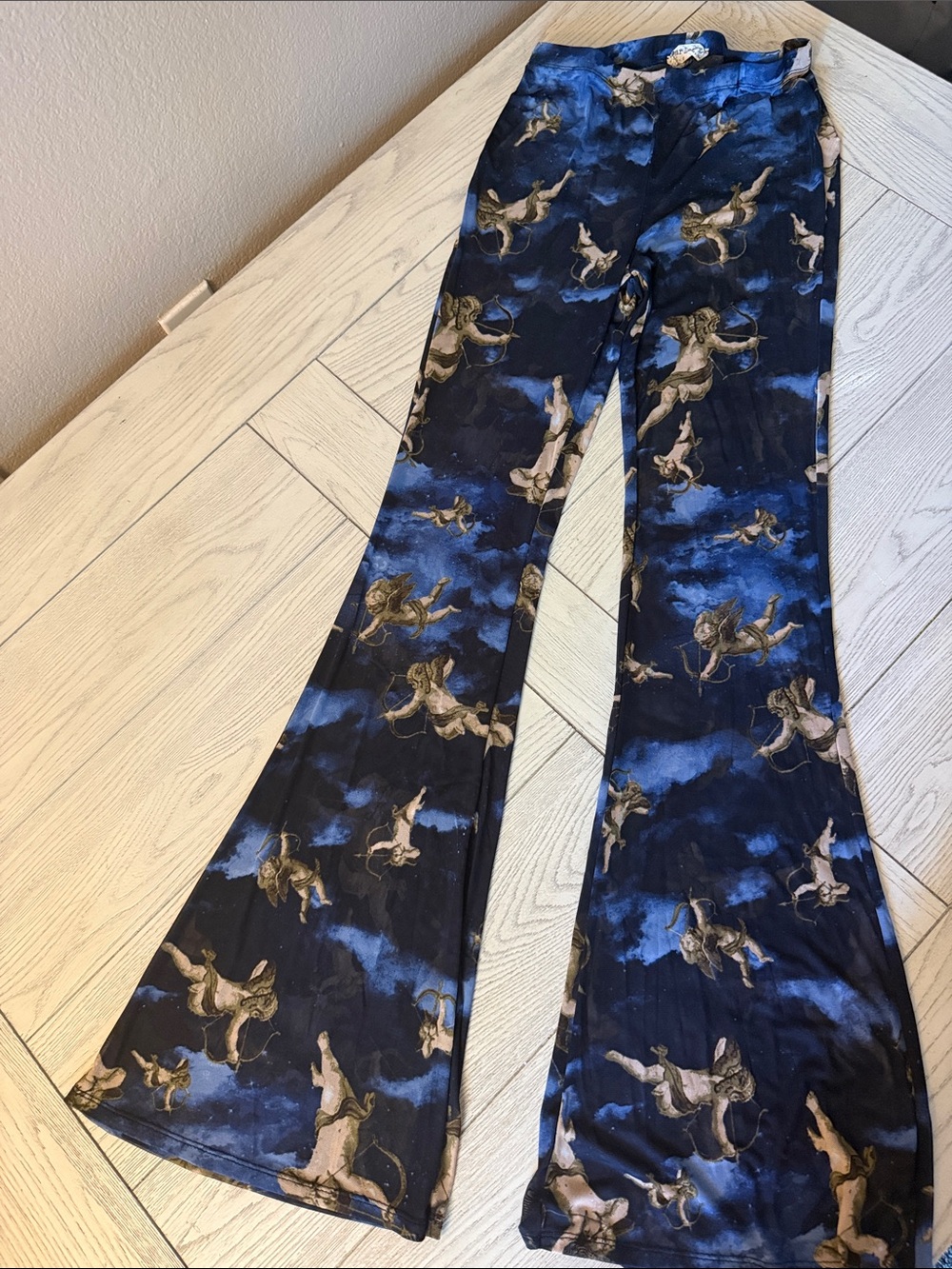 Women’s Navy Blue Cherub Print Wide Leg Jeans